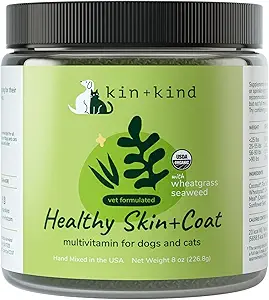 kin+kind Bio Multivitamin für Hunde & Katzen - Pet Supplement für Gesunde Haut und Mantel - Sicher, Natürliche Formel mit Wheatgrass, Kelp, Seaweed und Coconut - Made in USA - 8 oz (Large)