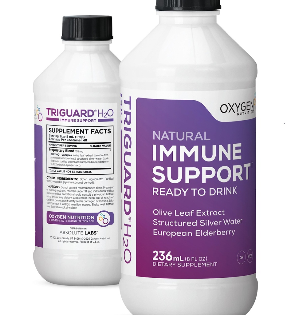Triguard Plus Colloidal Silver Water, Sambucus Elderberry Extract & Olive Leaf Extract, 3-in-1 Liquid Immune Support Ready to Drink | Potente sistema immunitario Booster | Great Taste - 8oz, Made in USA