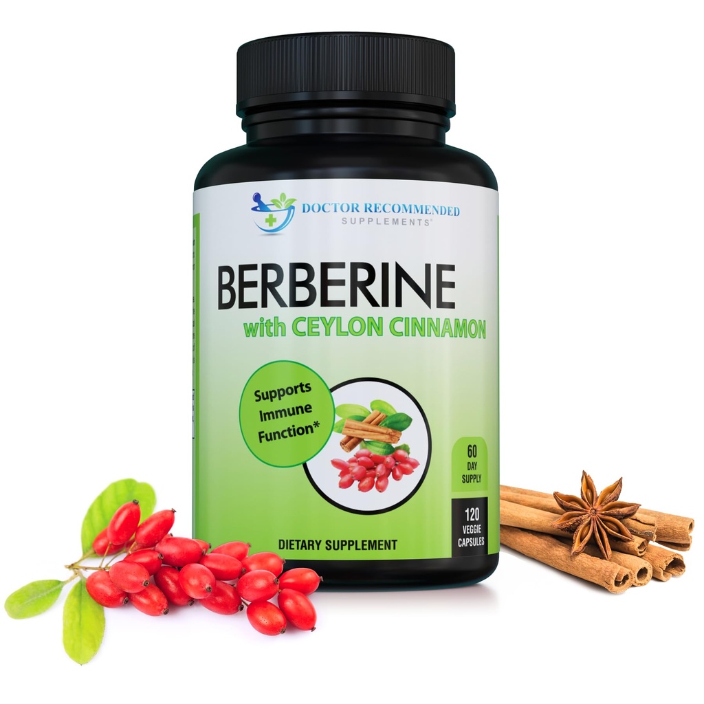 DOKTOR EMPFEHLUNGEN Berberine mit Ceylon Cinnamon - 1200mg Berberine & 100mg Organic Ceylon Cinnamon - 120 Veggie Kapseln, Gesunde Immunsystem & Gastrointestinal Wellness