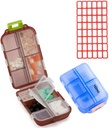Pill Case (2 Pack) - Tragbare kleine Ergänzungen Tablet Container Box mit 10 Komponenten - Medizin Vitamin Organizer Dispenser Halter für Reise Trip Pocket Purse (Blue+Chocolate)