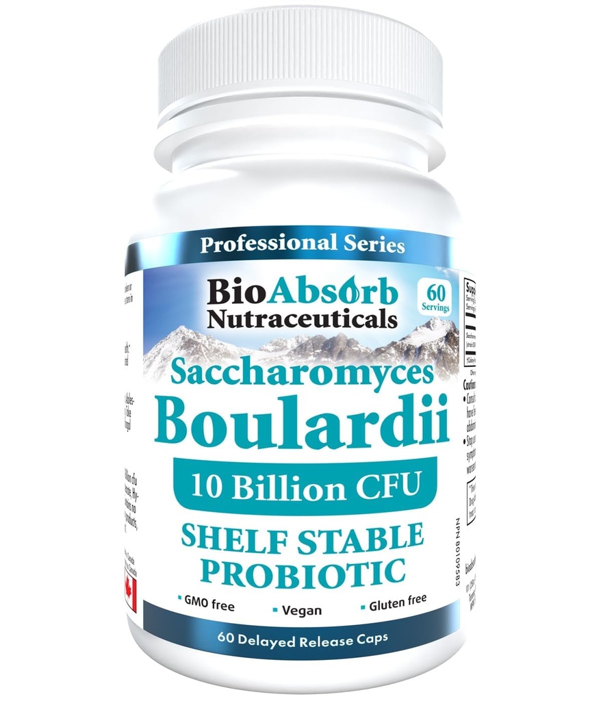Bio Absorb Saccharomyces Boulardii Probiotic. 10 Billion CFU of S Boulardii. 60-Day Supply. Shelf-Stable, Vegan (60 Capsules)