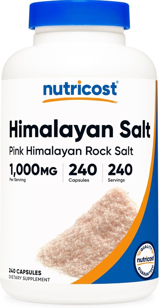 Nutricost Pink Himalayan Sel Capsules 1000mg, 390mg Sodium, 240 Capsules - Non-OGM, Sans gluten