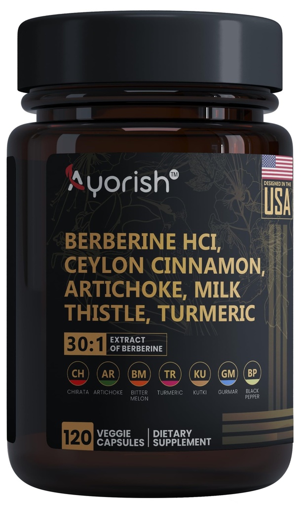 Supplément berbère – Équivalent haute résistance 7500mg – berbère avec cannelle Ceylan, chardon de lait et curcuma – 120 Capsules végétaliennes – Non-OGM, États-Unis Formulé