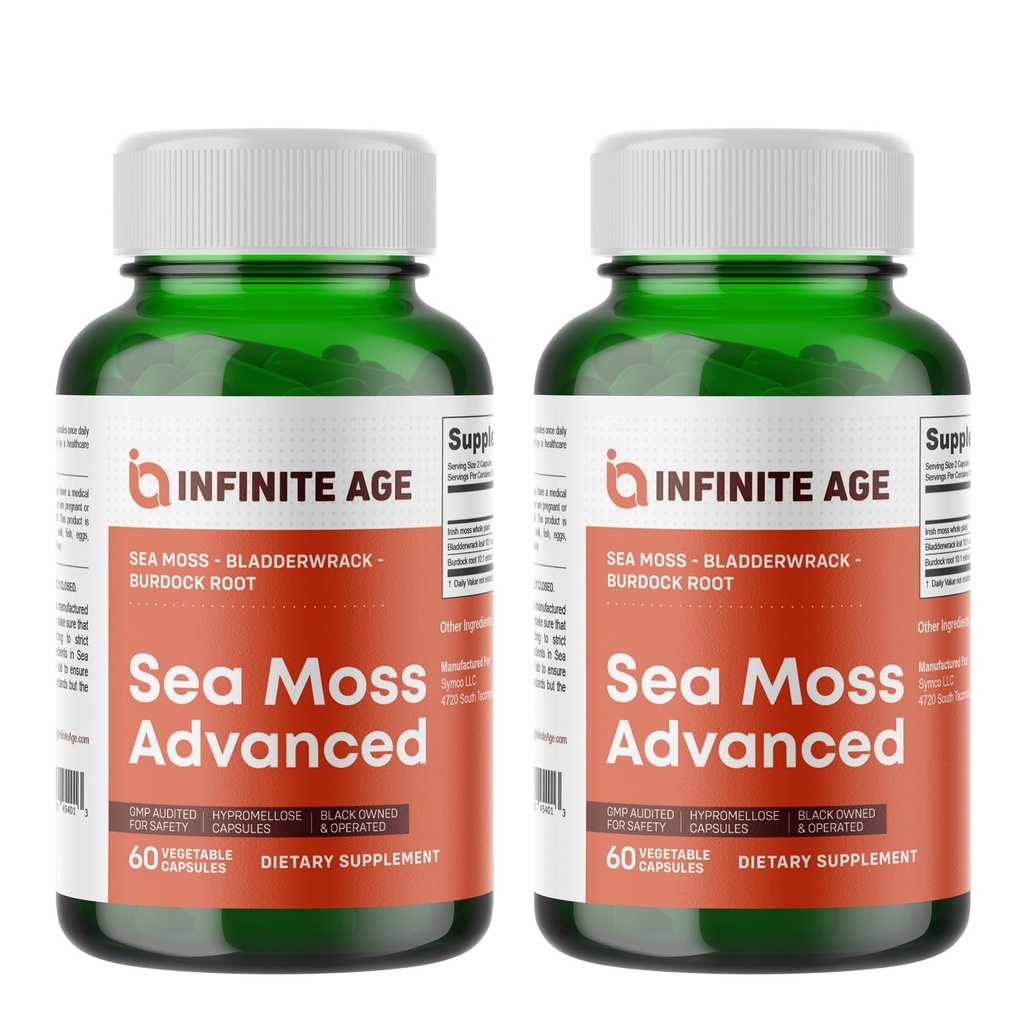 Infinite AGE 2 Pack de 1250mg Sea Moss Advanced Superfood Capsules, 120 Comte - High-Potency, Vegan, Fabriqué aux États-Unis - Irish Seamoss, Bladderwrack, Burdock Root - Santé globale, Immunity Support