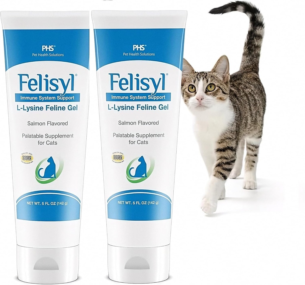 L-Lysine Gel für Katzen (5oz) – unterstützt Immun-, Atem- und Augengesundheit. Eases Sneezing, Runny Nose und Watery Eyes. Tasty Salmon Flavor - Made in The USA (2 Pack)