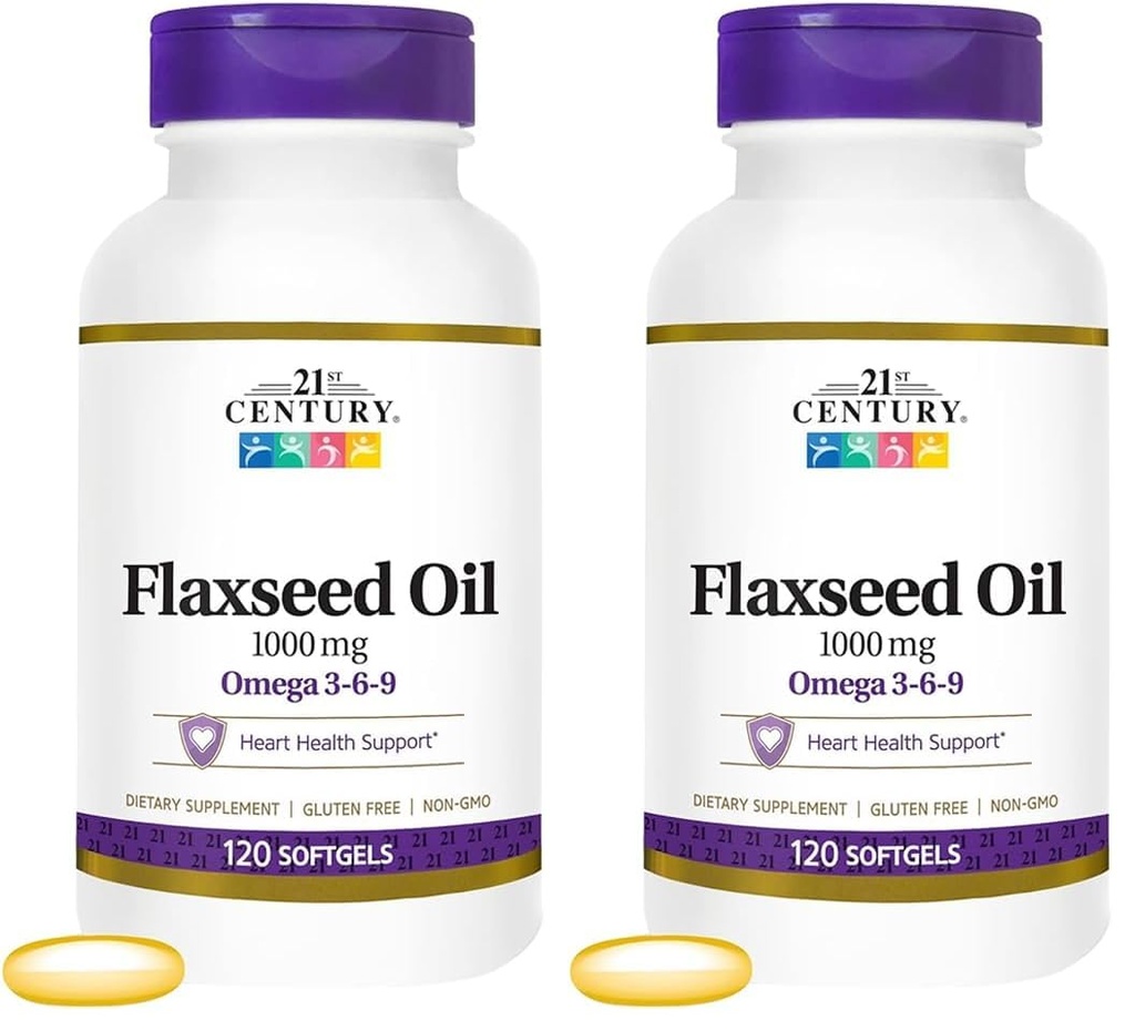 21st Century Flaxseed olio 1000 Mg Softgels, 120-Count (22871) (pacchetto di 2)