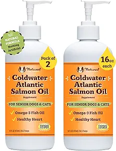 Natural Dog Company Coldwater Atlantic Lachs für Hunde 2 Pack -16oz - Senior Dog Fish Oil Supplement mit Omega 3, einfach zu digest, Joint Support, für Multi Dog Famillies, Large Breed Dogs
