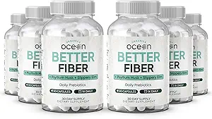 Organics Ocean Better Fiber - Supplemento giornaliero in fibra - Sgabello per movimenti senza sforzo Bowel - con Psyllium Hulk e Slippery Elm - 6 bottiglie
