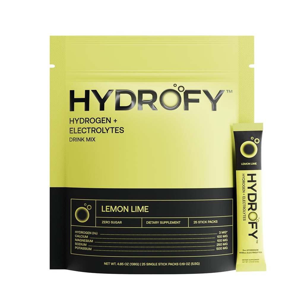 Hydrofy Hydrogène Eau + Electrolytes Mélange de boissons H2 Packs d'hydratation avec de l'hydrogène moléculaire, du sodium, du potassium, du magnésium, du calcium et des minéraux
