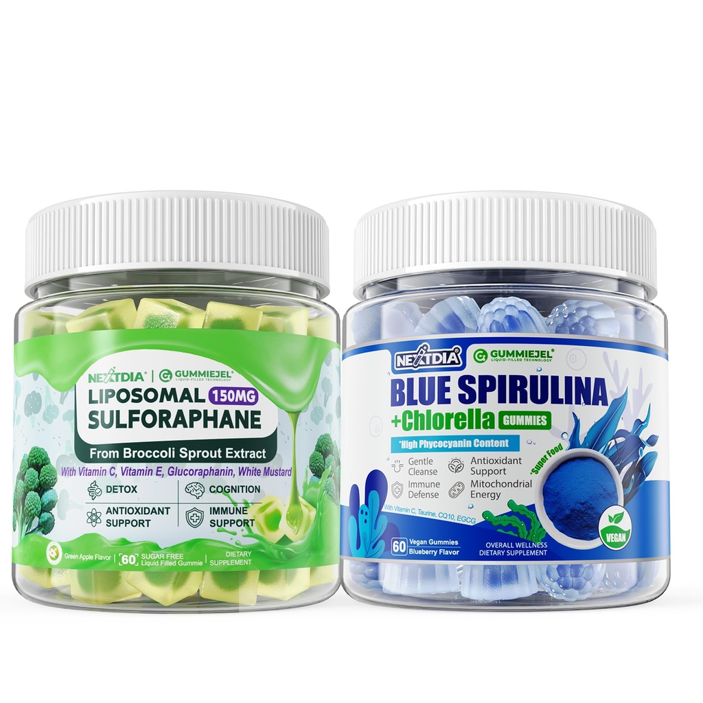 Nextdia 150mg Liposomal Sulforaphane Gummies+Organic Blue Spirulina Gummies