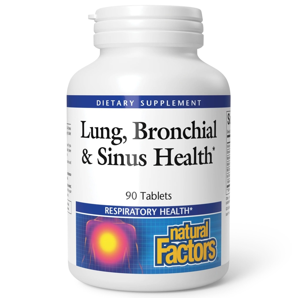 Fattori naturali polmonare, Bronchial & Sinus Health - Integratore di salute respiratorio - Supporta la salute polmonare e del seno - Supporta il tessuto polmonare sano & Mucus Consistency - 90 compresse (90 Serve)