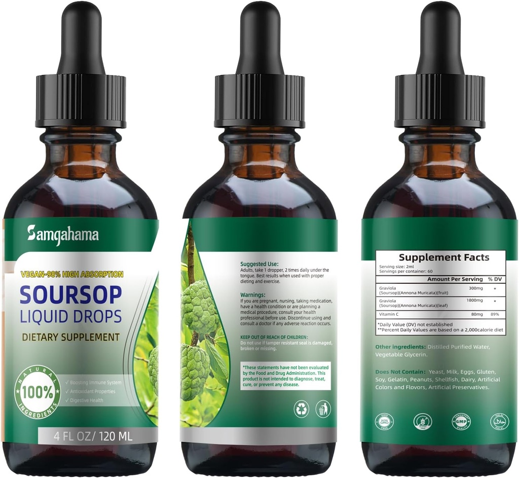 Bitters de sourcils gouttes liquides, vitamine C, fibre alimentaire, sans gluten, 120ml, 4 Fl Oz (3 pack)