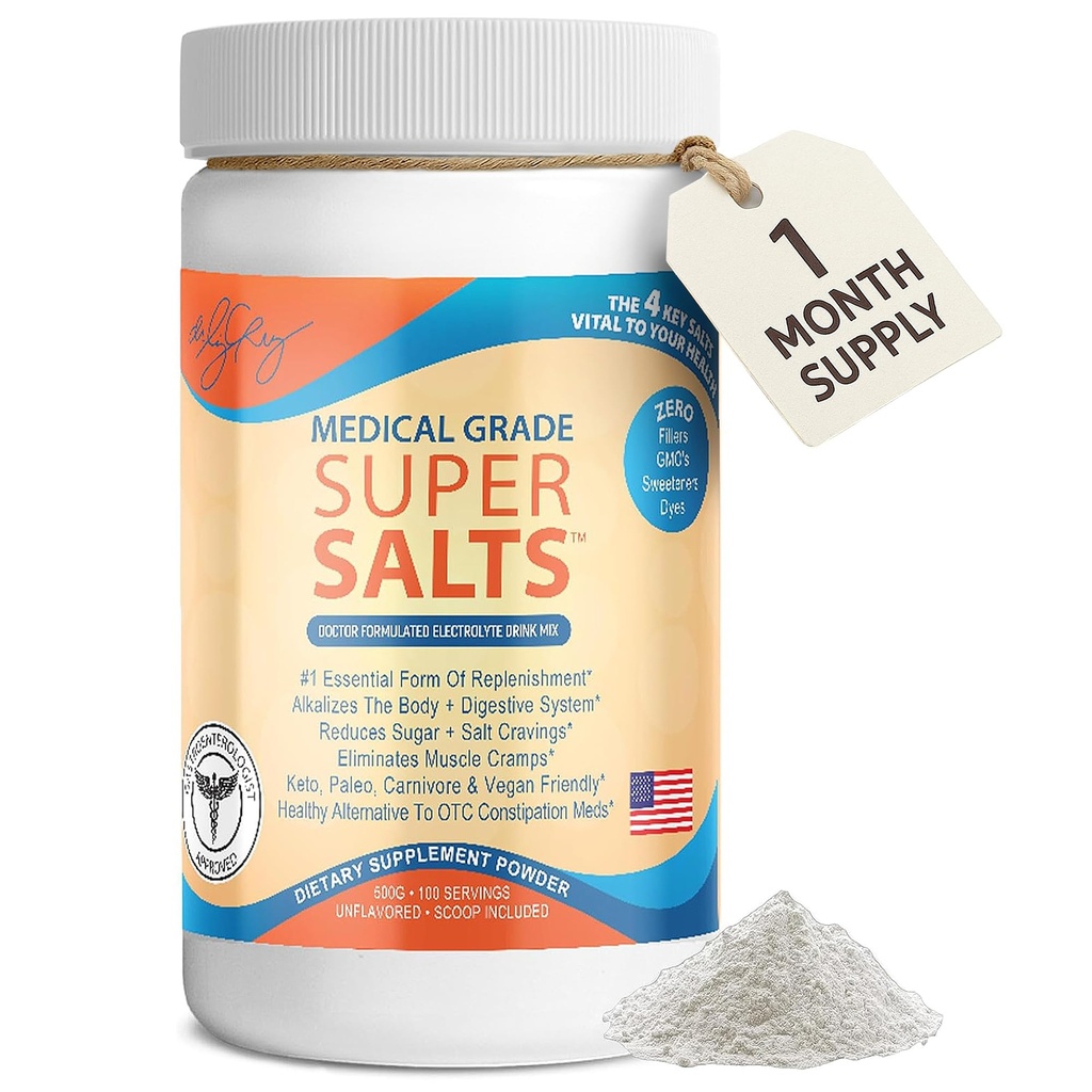 Dr. Liz Cruz Super Salts - Elettroliti, Polvere idratante w/ Sodio, Magnesio, Calcio, Potassio, Curbs Cravings, Niente zucchero o aroma artificiale