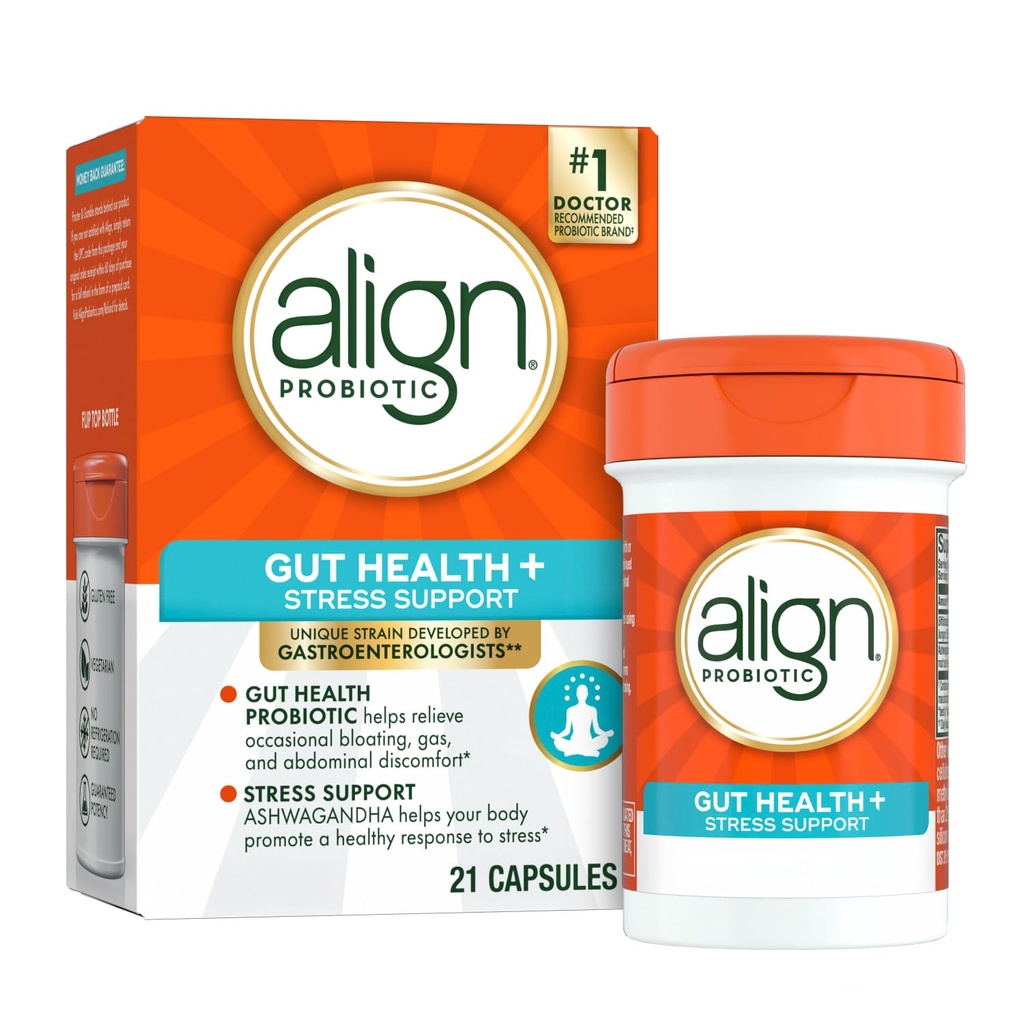 Align Probiotic, Digestive De-stress, Probiotisch für Frauen und Männer mit Ashwagandha, Hilft mit einer gesunden Reaktion auf Stress, Glutenfrei, Sojafrei, Vegetarisch, 21 Kapseln