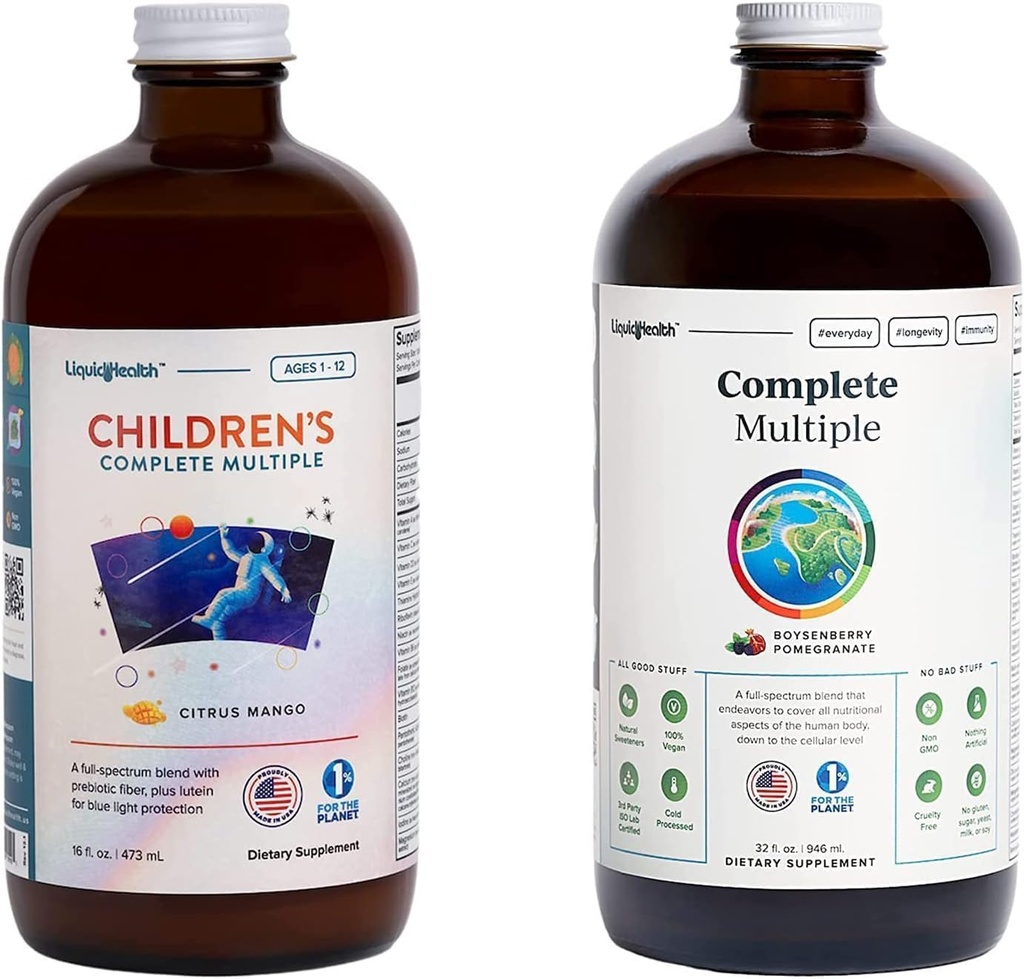 LIQUIDHEALTH Adult Komplettes Multiple & Kinder Komplettes Multiple Daily Liquid Multivitamin Bundle für Familie - Unterstützung Gesamtgesundheit, Boost Immune System - Made in USA, Ganze Lebensmittel, Vegan, Non-GMO