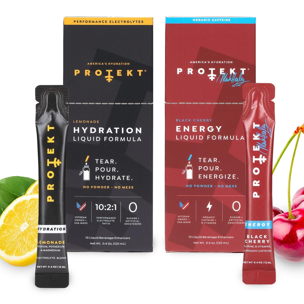 PROTEKT Electrolyte Packets for Recovery & Hydration, Lemonade, 10 Pack | Zero Sugar Energy Drinks, Black Cherry, Pack of 10