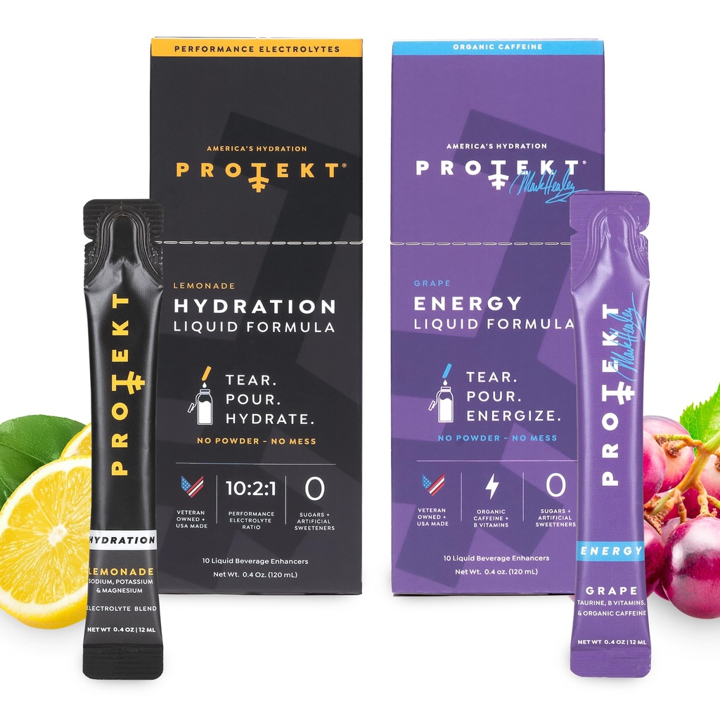 PROTEKT Electrolyte Packets for Recovery & Hydration, Lemonade, 10 Pack | Zero Sugar Energy Drinks, Grape, Pack of 10