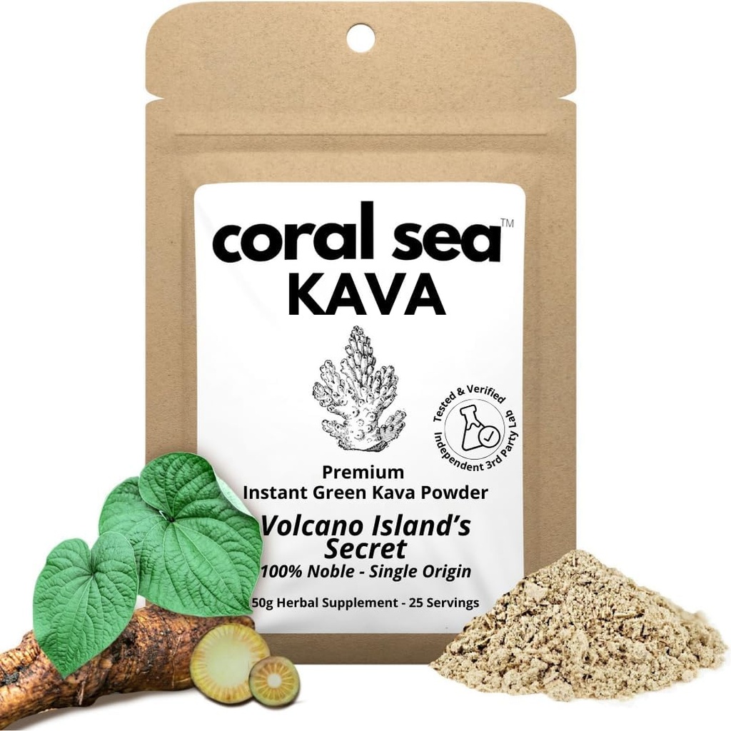 Instant Kava Kava Drink Tea Powder Vanuatu Noble Kava Root - Nootropic Drink Mix Quick Pocket Sized Caffeine Free Authentic Bitter Flavor - Volcano Island's Secret 25 Servings