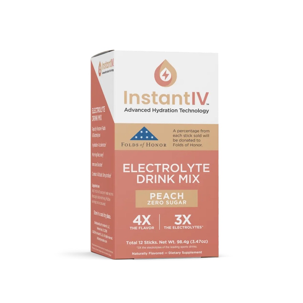 Electrolytes Powder - 3X Electrolytes, Zero Sugar with Vitamin C, B3, B6, Electrolytes Powder Packets for Hydration, Recovery & Immunity, Vegan & Gluten Free | Peach - 12 Packets