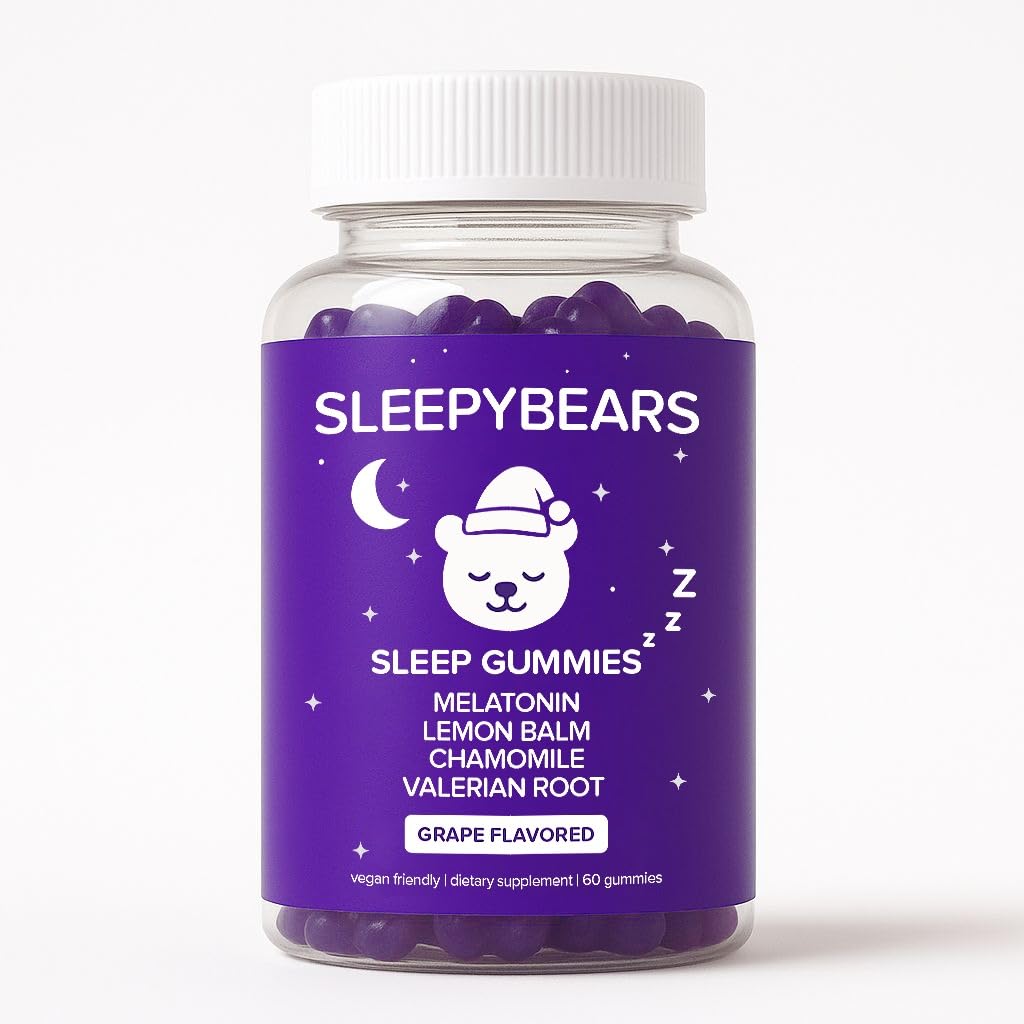 Curvy Body Bears SleepyBears Sleep Gummies | Melatonin with Lemon Balm, Chamomile & Valerian Root | Grape Flavored | Vegan & Gluten Free | 60 Gummies