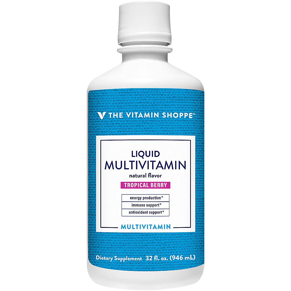 The Vitamin Shoppe Brand Liquid Multivitamin, Complete Daily Multivitamin with Essential Vitamins & Minerals for Energy, Immune & Antioxidant Support, Tropical Berry Flavor, 32 oz