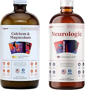 LIQUIDHEALTH Calcium et magnésium et neurologiques suppléments de vitamine liquide nootropique pour adultes - Soutien os et tissus santé, améliorer la mémoire, la concentration et la concentration - végétalien, non-OGM, États-Unis Fabriqué