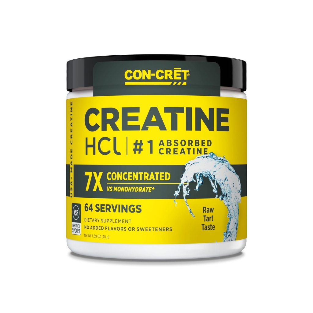 KON-CRET Kreatin HCI Pulver | Muskel, kognitiv, Cellular Energy Support | Keine Bloating oder Cramps | USA Made & NSF Zertifiziert | Unflavored (64 Servieren)