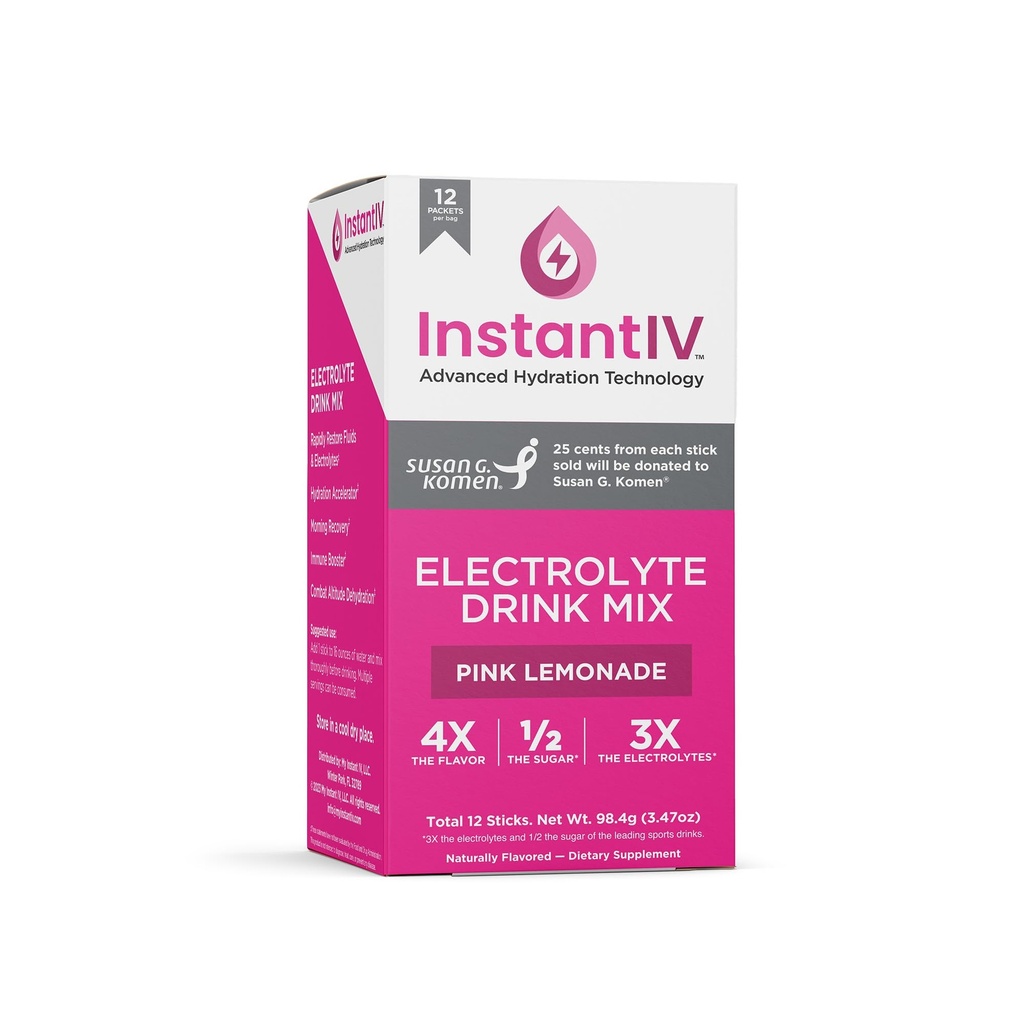 Electrolytes Powder - 3X Electrolytes,1/2 Sugar with Vitamin C, B3, B6, Electrolytes Powder Packets for Hydration, Recovery & Immunity, Vegan & Gluten Free | Pink Lemonade - 12 Packets