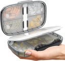 Organisateur de pilules de voyage - Cas de médecine hermétique pour voyager Boîte de pharmacie portable avec étiquettes Conteneur de vitamine 8 Supplément de compartiment Porte-médicaments Grande capacité quotidienne (Noir-2)