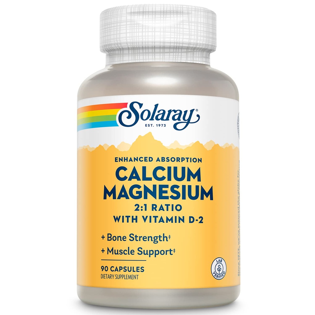 Solaray Calcium & Magnesium w/ D2 Amino Acid Chelate 2:1, Capsule (Btl-Plastic) | 90ct