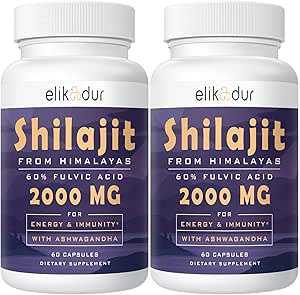 2000 MG Shilajit Supplemento, 100% Pure Shilajit con 85+ Trace Minerals & 60% Acido Fulvico, Boost Energy & Immunity, Vegan, Naturale, 120 Capsule