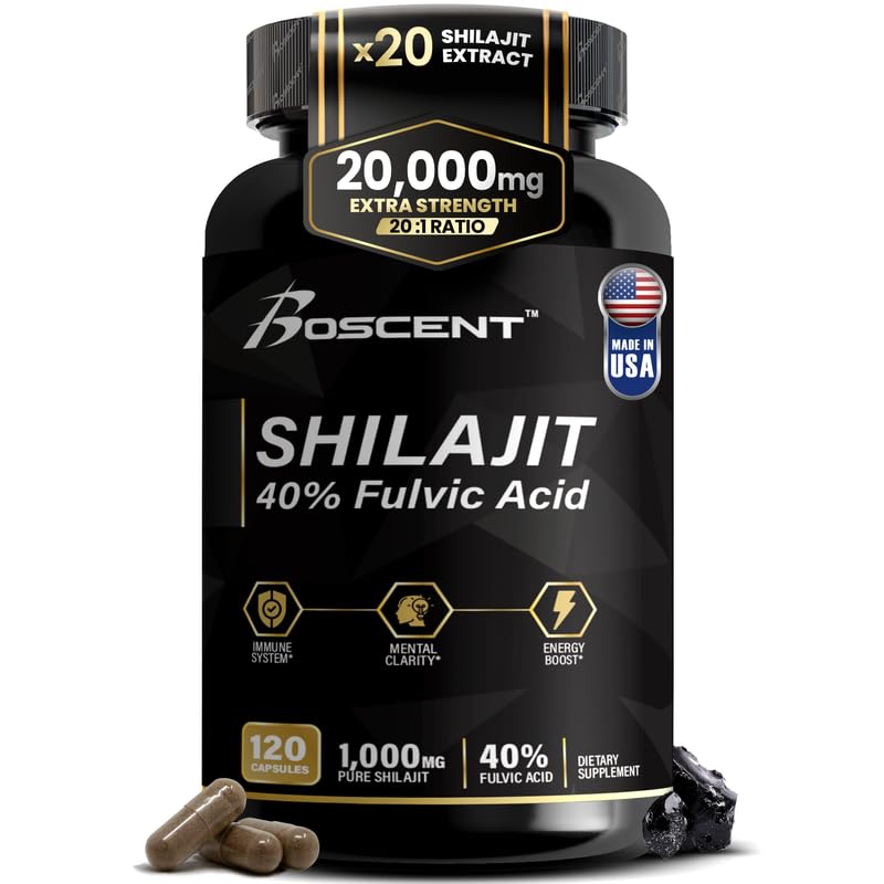 Shilajit Capsules 20.000mg – Pure Himalayan Shilajit für Herren & Frauen – Organic Fulvic Acid Supplement mit 85+ Trace Minerals – High Potency Natural Energy & Vitality Support – 120 Vegan Capsules