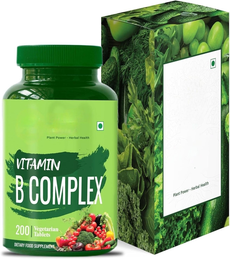 Vitamin B Complex 100% RDA - 200 Tabletten / Kapseln - B Vitamins Supplement (B1, B2, B3, B5, B6, B7, B9, B12), Grün