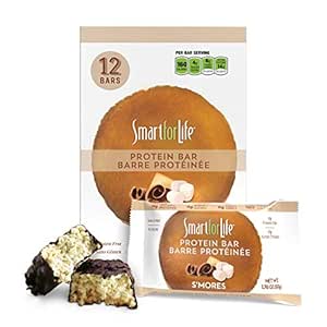 Barres à haute teneur en protéines intelligentes pour la vie - Smores - Barres de remplacement 14g de protéines à faible teneur en sucre – 12 barres - Fonctionne avec des collations de protéines de régime de cookies – Non-OGM – Smores