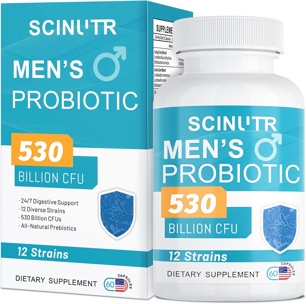 Probiotiques pour les hommes, 530 milliards d'UFC et 12 souches, probiotique avec canneberge et goji curcuma, santé Gut pour les hommes, soutient la santé digestive, le microbiome, le colon et la santé immunitaire, 30 jours d'approvisionnement