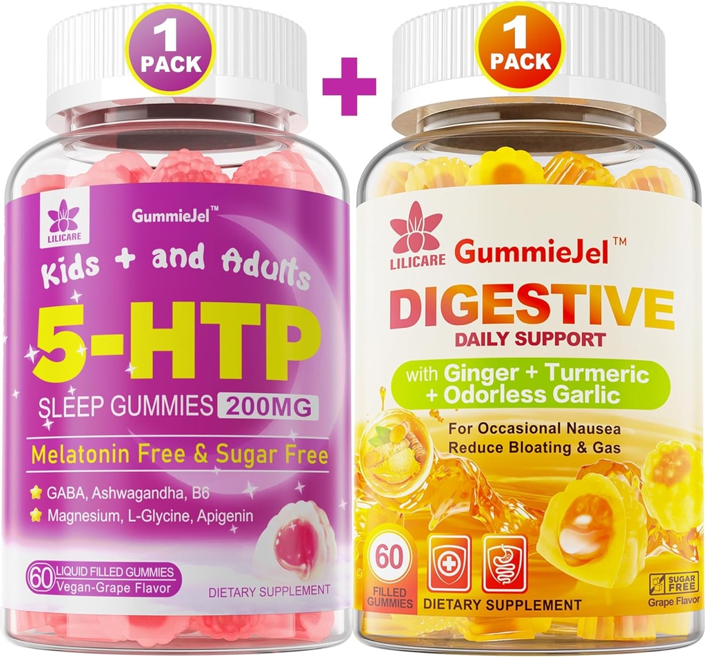 Ginger Chews Supplement Gummi für Übelkeit, Stomach Relief & 5HTP Gummi für Erwachsene & Kinder 8+ mit GABA + Magnesium Glycinat