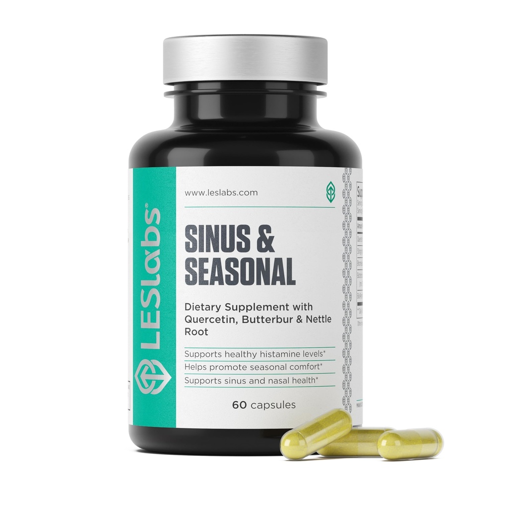 LES Labs Sinus & Saisonnier – Sinus Relief, Nasal Health, Balanced Histamine Response, Lungs clairs et santé respiratoire – Butterbur, Quercetin, Nettle Root & Bromelain – Supplément non OGM – 60 capsules