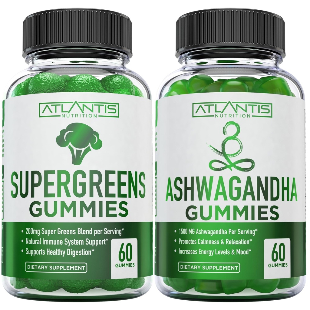 Supergreens & Ashwagandha Gummies - Ashwagandha promuove la calma e migliora il sistema immunitario - Delicious Supergreens With Spinach, Broccoli, Beetroot & Green Tea for Immune Support - 60 Gummies