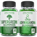 Supergreens & Gummies Ashwagandha - Ashwagandha favorise le calme et améliore le système immunitaire - Delicious Supergreens avec épinards, brocolis, betteraves et thé vert pour le soutien immunitaire - 60 Gummies