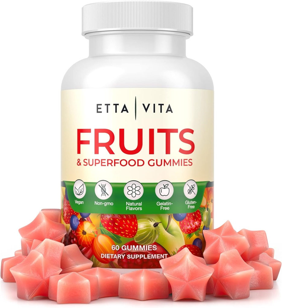 Superfruits Supplément Gommies pour Bloating & Gut Health, 9 Superfruits Supplément pour adultes et enfants, Collagen Booster - Immunity & Antioxydant Support, Non-OGM, Pectine-Based, Sans gluten, Pas de Capsules
