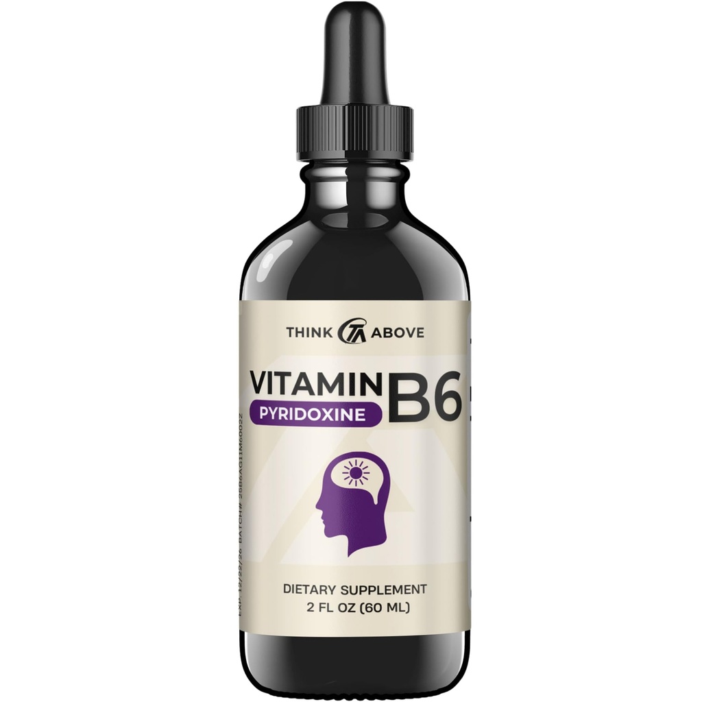 Vitamina B6 Gocce liquide - Pyridoxine hcl - Assorbimento rapido - Funzione del cervello di supporto, Sistema immunitario, Sistema nervoso e Mood - 17 mg 1000% DV - Filler Free - 30 giorni di alimentazione - (2 oz) Per gli adulti