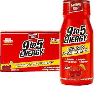 Vitamin Power Shot - Cherry Flavor, Taurine-Free, Sugar-Free, 12 Pack (2.03 fl oz Jeder) - Boost Energy, Focus und Vitality mit B Vitaminen und L-Arginin