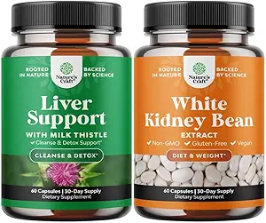 Bundle of Milk Thistle Liver Support Supplemento e White Kidney Bean Energy Booster - Herbal Liver Supplement con Silymarin Milk Thistle - Pillole Natural Energy e White Bean Extract Supplements