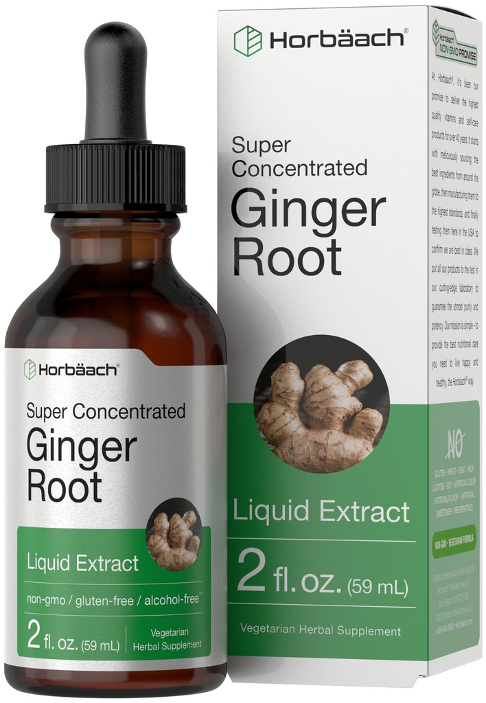 Horbäach Ginger Root Extract Liquid | 2 oz | Alkoholfreie Ergänzung | Super Konzentrat | Vegetarisch, Non-GMO, Glutenfrei