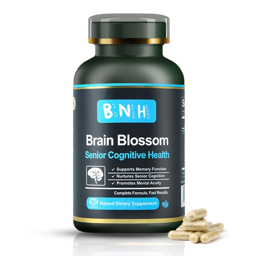 BNH Brain Blossom Brain Supplement for Memory & Focus - Saffron and Ginseng & Turmeric Powered, Alleviate Brain Fog, Boost Mental Clarity, 19-in-1 Formula, 180 Capsules