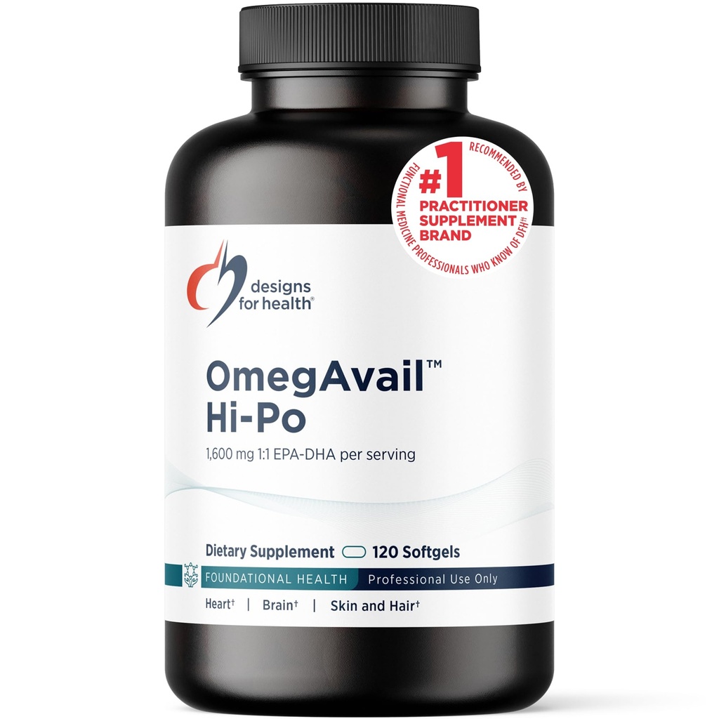 Designs für Gesundheit OmegAvail Hi-Po - TG (Triglycerid) Omega-3 Fish Oil Supplement, 1600mg EPA/DHA per Servieren mit Zitronen + Vitamin E zu Minimieren Fishy Taste (120 Softgels)