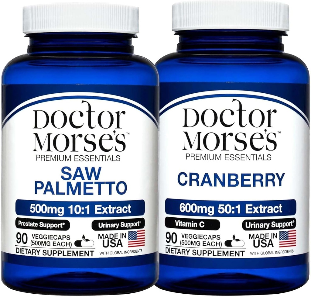 Dr Morse's Saw Palmetto 5000mg & Cranberry 30000mg Bundle - Salute della prostata, supporto del tratto urinario, e benessere generale per gli uomini e le donne, FDA-Registered, NSF-Certified 90 capsule