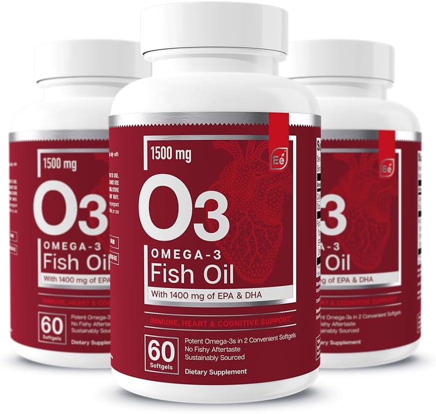 Wesentliche Elemente Omega-3 Fish Oil Supplement mit EPA & DHA | Fettsäuren für Immun-, Herz- und Kognitive Unterstützung | 60 Softgels (3-Pack)
