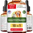 15-in-1 Liquid Multivitamin for Dogs & Cats - Glucosamine for Dogs, Cranberry, Vitamin B Complex - Balanced Ingredients for Joint, Digestive, Immune, Skin & Coat and UTI Support - US Made - 2.0Fl Oz