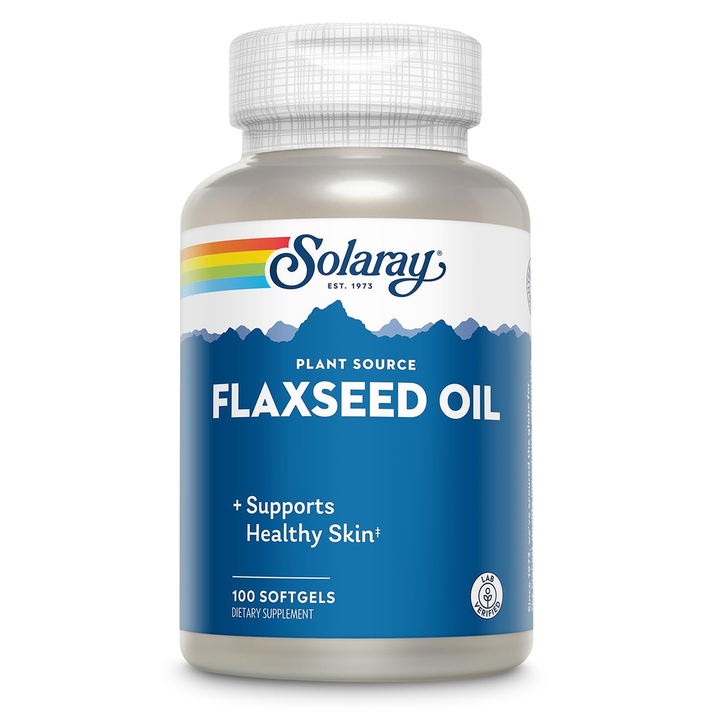 SOLARAY Flaxseed Oil 3000 mg mit Omega 3 6 9, Flax Seed Softgels für Hautgesundheit, Triple Omega Supplement, Non-GMO, Glutenfrei, Lab Verified - 60-Day Garantie - 33 Servierungen, 100 Softgels